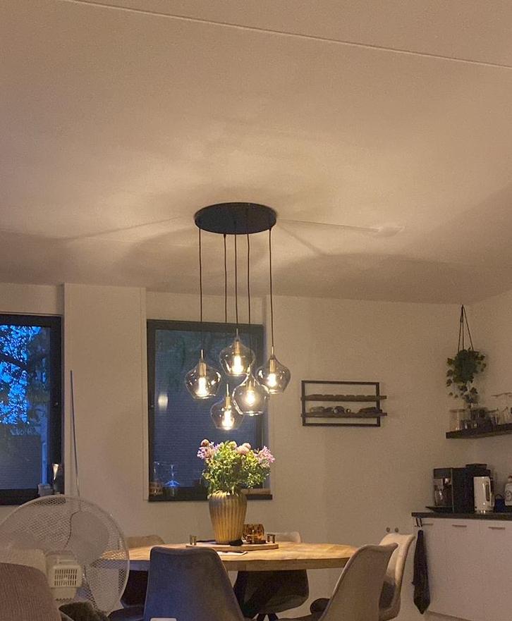 Light&living hanglamp 5 lichtbronnen, Huis en Inrichting, Lampen | Hanglampen, Zo goed als nieuw, 75 cm of meer, Glas, Kunststof