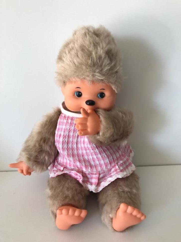 Monchhichi DDR beige knuffel zeldzaam jaren 70/80, Kinderen en Baby's, Speelgoed | Knuffels en Pluche, Zo goed als nieuw, Overige typen