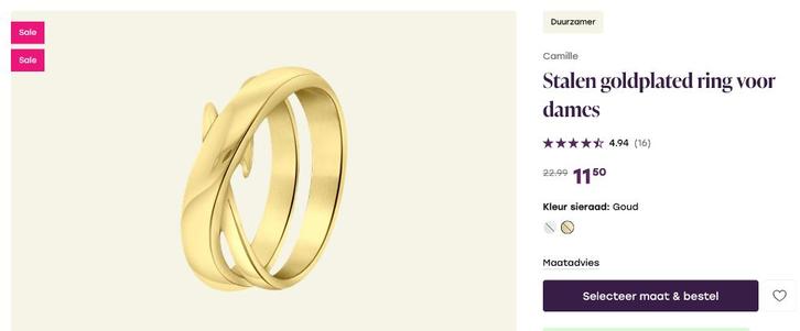 Lucardi Stalen goldplated ring voor dames (nieuw), Sieraden, Tassen en Uiterlijk, Ringen, Nieuw, Dame, 17 tot 18, Goud, IJzer of Staal