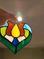 Glas in lood hanger hart tulp bloem handgemaakt, Ophalen of Verzenden