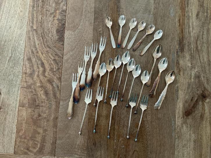 Vintage  Verzilverde Lepels en Vorken Set, Antiek en Kunst, Antiek | Bestek, Ophalen