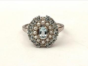 Vintage ring zilver aquamarijn zaadparel beschikbaar voor biedingen