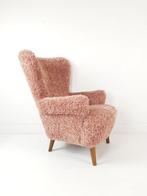 Artifort oor fauteuil | zetel roze pluche teddy doodle Theo, Hout, ., Zo goed als nieuw, 75 tot 100 cm