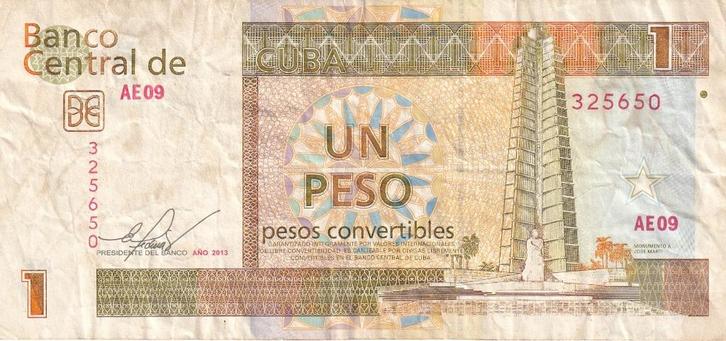 Cuba 1 peso convertible 2013, Postzegels en Munten, Bankbiljetten | Amerika, Los biljet, Noord-Amerika, Verzenden