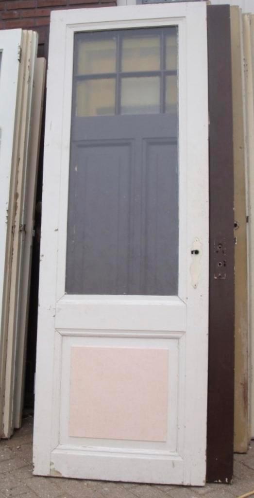 nr. 228 antieke binnendeur met ruit (veel beschikbaar), Doe-het-zelf en Verbouw, Deuren en Horren, Gebruikt, Binnendeur, 200 tot 215 cm