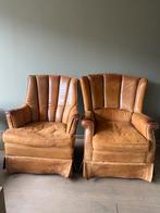 2 English channel-back Leather armchair, Huis en Inrichting, Stoelen, Twee, Gebruikt, Leer, Bruin