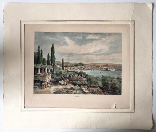 Originele houtgravure uitzicht op Triëst - Adriatische Zee, Antiek en Kunst, Kunst | Schilderijen | Klassiek, Verzenden