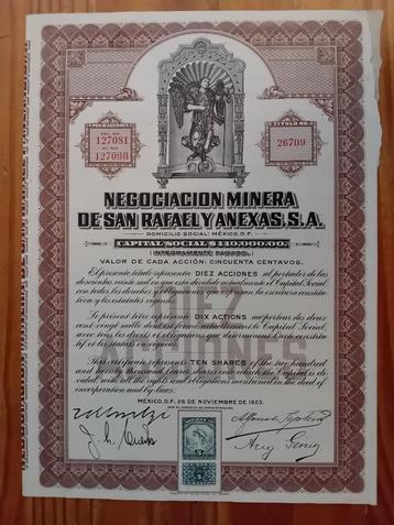 Aandeel Minera de San Rafael Y Anexas - Mexico - 1923 beschikbaar voor biedingen