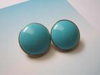 Oorbellen Trifari Crown / turquoise kunststof cabochon 2.7 c, Verzenden, Zo goed als nieuw, Overige materialen