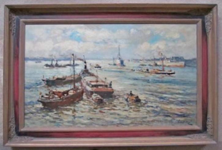 = EVERT MOLL 1878-1955 ==fraai havengezicht ==, Antiek en Kunst, Kunst | Schilderijen | Klassiek, Ophalen