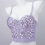 Paarse glitter dames korset top / strass crop topje festival, Nieuw, Zonder mouw, Paars, Verzenden