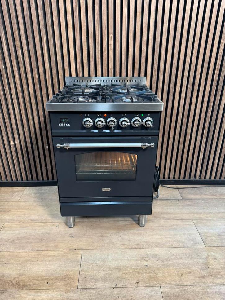 Luxe Antraciet Boretti Fornuis 60 cm (Gratis bezorgen), Witgoed en Apparatuur, Fornuizen, Zo goed als nieuw, Vrijstaand, Gas, 4 kookzones