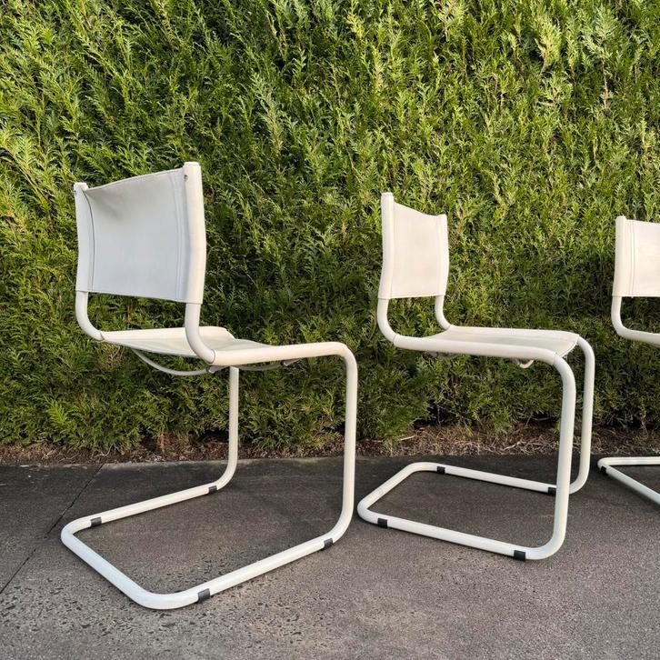 Set (4) witte buisframe stoelen, Huis en Inrichting, Stoelen, Zo goed als nieuw, Ophalen