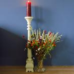 Brocante houten kandelaar, Gebruikt, Ophalen of Verzenden, Nvt, Crème