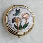 Cloisonne emaille pillendoos rond 4 cm bloemen vlinder, Ophalen of Verzenden