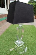 Unieke, vintage lamp met zwart linnen kap. Kristal. I.z.g.s., Chique interieurstijl, 50 tot 75 cm, Ophalen of Verzenden, Zo goed als nieuw