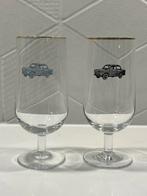 Set van 2 vintage glazen DAF 33 auto met goudrand Daffodil, Ophalen of Verzenden, Zo goed als nieuw, Auto's