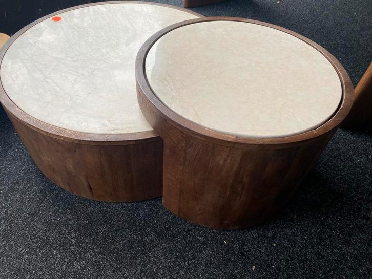 Salontafel Set Mango Hout Beige Marmer, Huis en Inrichting, Tafels | Salontafels, Zo goed als nieuw, Minder dan 50 cm, 50 tot 100 cm