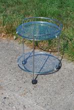 Vintage Serveerwagen van Glas & Chroom (2-Laags), Huis en Inrichting, Ophalen, Zo goed als nieuw, Nvt, Nvt