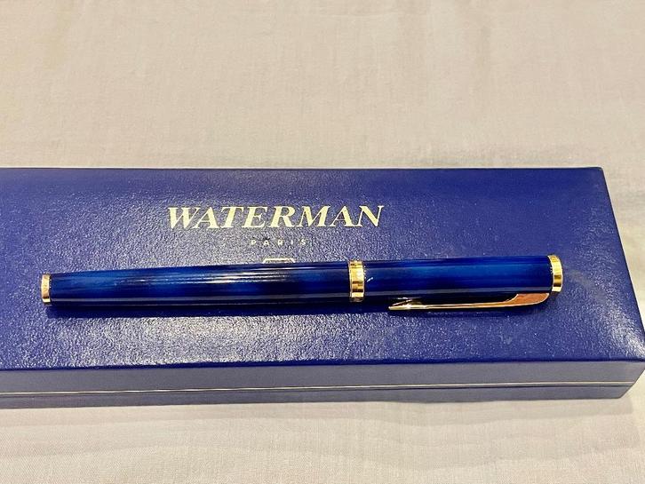 blue marbled WATERMAN VULPEN Preface - 18 krt goud - WD 014, Verzamelen, Pennenverzamelingen, Zo goed als nieuw, Vulpen, Waterman