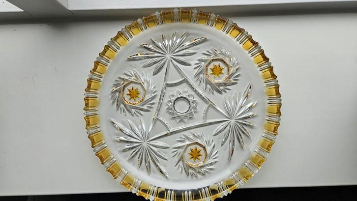 Walther Glas Taartschaal met geel glas, Antiek en Kunst, Antiek | Schalen, Ophalen of Verzenden