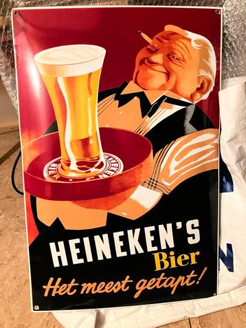 Heineken Bier Emaille Reclamebord - E. Doeve 1990 beschikbaar voor biedingen