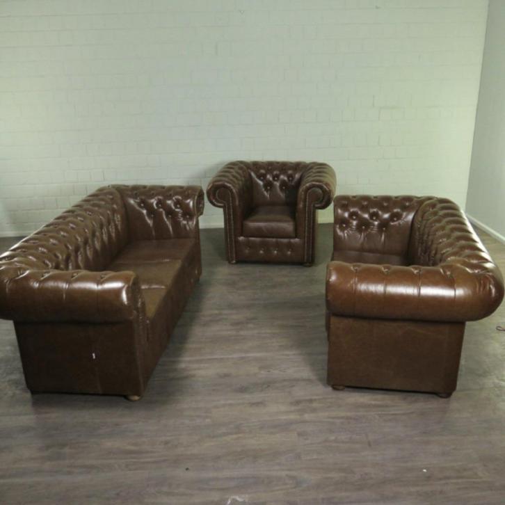 23904 Chesterfield Bankstel Cognac 3-2-1 Leder, Huis en Inrichting, Banken | Bankstellen, Nieuw, 75 tot 100 cm, Leer, Verzenden