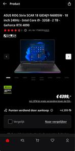 ASUS ROG Strix SCAR 18 - i9, 32GB RAM, 2TB SSD, RTX 4090, Ophalen, Met videokaart, ASUS, Zo goed als nieuw