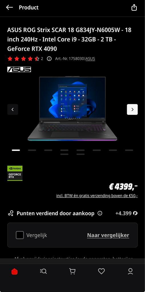 ASUS ROG Strix SCAR 18 - i9, 32GB RAM, 2TB SSD, RTX 4090, Computers en Software, Windows Laptops, Zo goed als nieuw, 17 inch of meer
