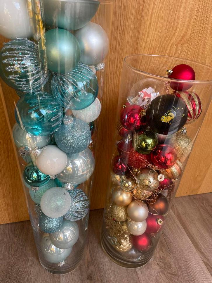 Cilinder Vazen met Kerstballen hoog 60 en 70 cm, Huis en Inrichting, Woonaccessoires | Overige, Gebruikt, Ophalen of Verzenden
