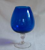 Grote blauwe glazen Cognac ballon vaas vintage jaren 60 / 70, Antiek en Kunst, Ophalen of Verzenden