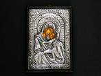 Byzantijns Icoon zilveren Riza Maria en Jezus, Antiek en Kunst, Antiek | Religie, Ophalen of Verzenden
