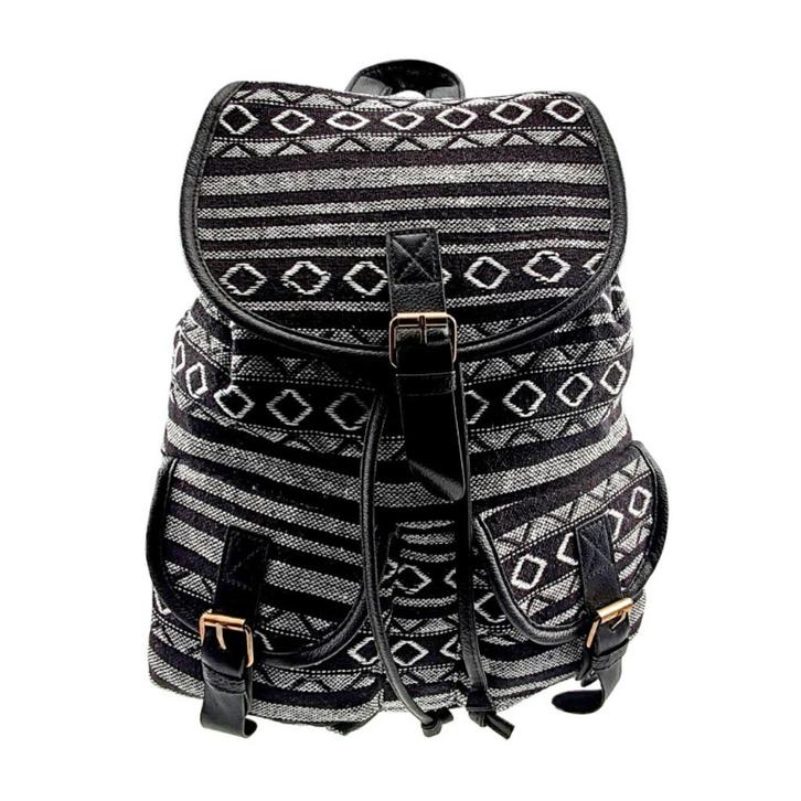 Vintage Rugzak Dames - Zwart-Wit Canvas Rugzak, Sieraden, Tassen en Uiterlijk, Tassen | Schoudertassen, Nieuw, Overige merken