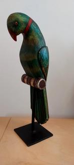 Prachtige! vintage houten papagaai op stok, Ophalen of Verzenden
