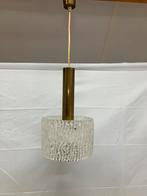 Vintage hanglamp messing en dik ijsglas J.T. Kalmar 1950/60, Huis en Inrichting, Lampen | Hanglampen, Ophalen of Verzenden, Gebruikt