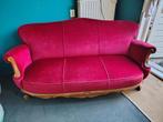 Rood fluwelen antieke driezits bank, Ophalen, Hout, Gebruikt, 75 tot 100 cm