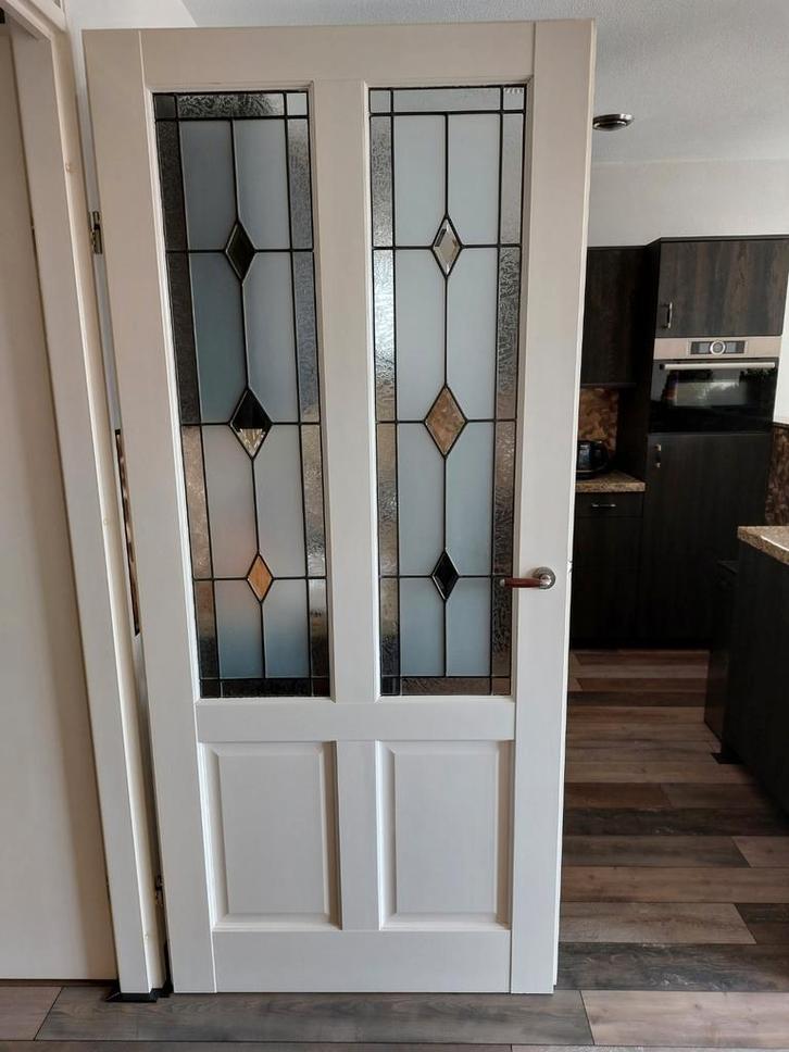 Mooie binnendeur met glas in lood, Doe-het-zelf en Verbouw, Deuren en Horren, Zo goed als nieuw, Binnendeur, 200 tot 215 cm, 80 tot 100 cm