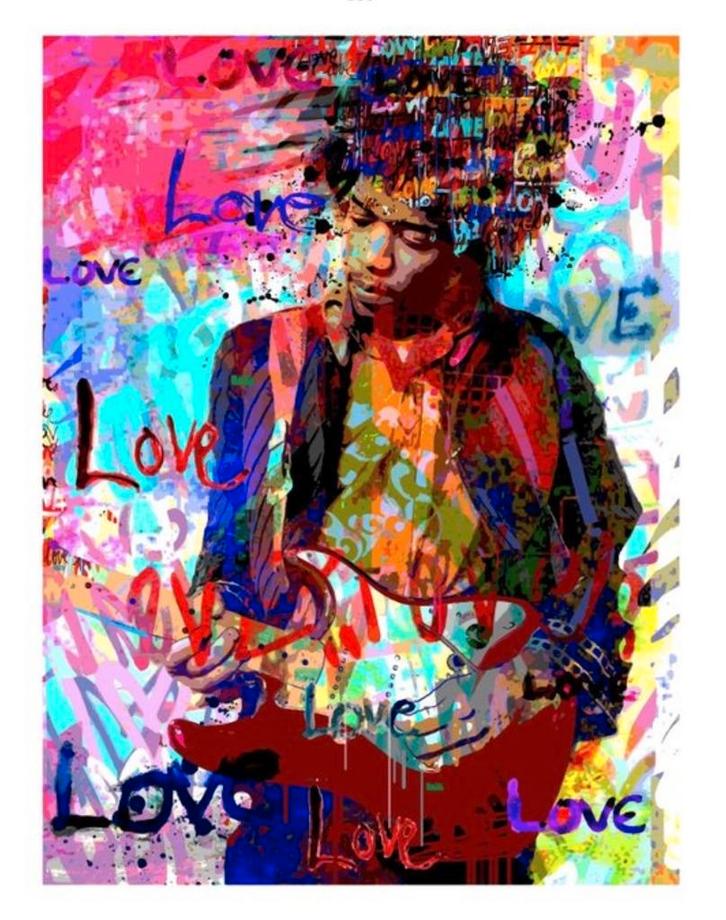 Jimmi Hendrix drukwerk/prent LOVE - €150., Antiek en Kunst, Kunst | Overige Kunst, Ophalen