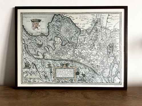 Ingelijste landkaart van Nederland, Abraham Ortelius (1570), Boeken, Atlassen en Landkaarten, Zo goed als nieuw, Landkaart, Nederland