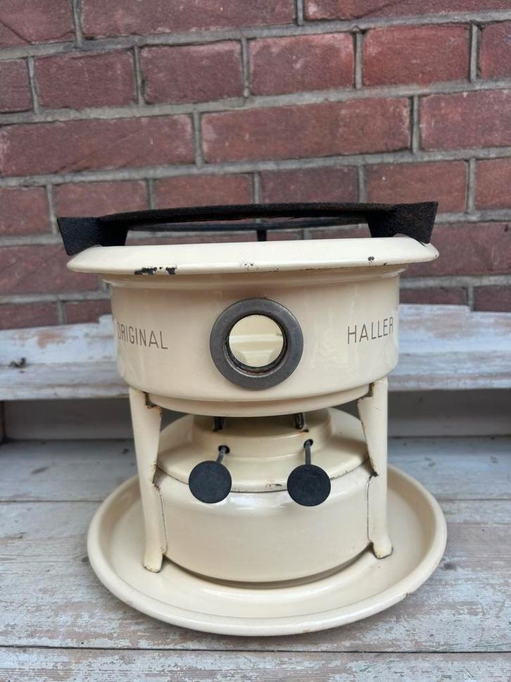 Petroleumstel / oliestel 2 pits creme emaille, Antiek en Kunst, Antiek | Emaille, Ophalen of Verzenden