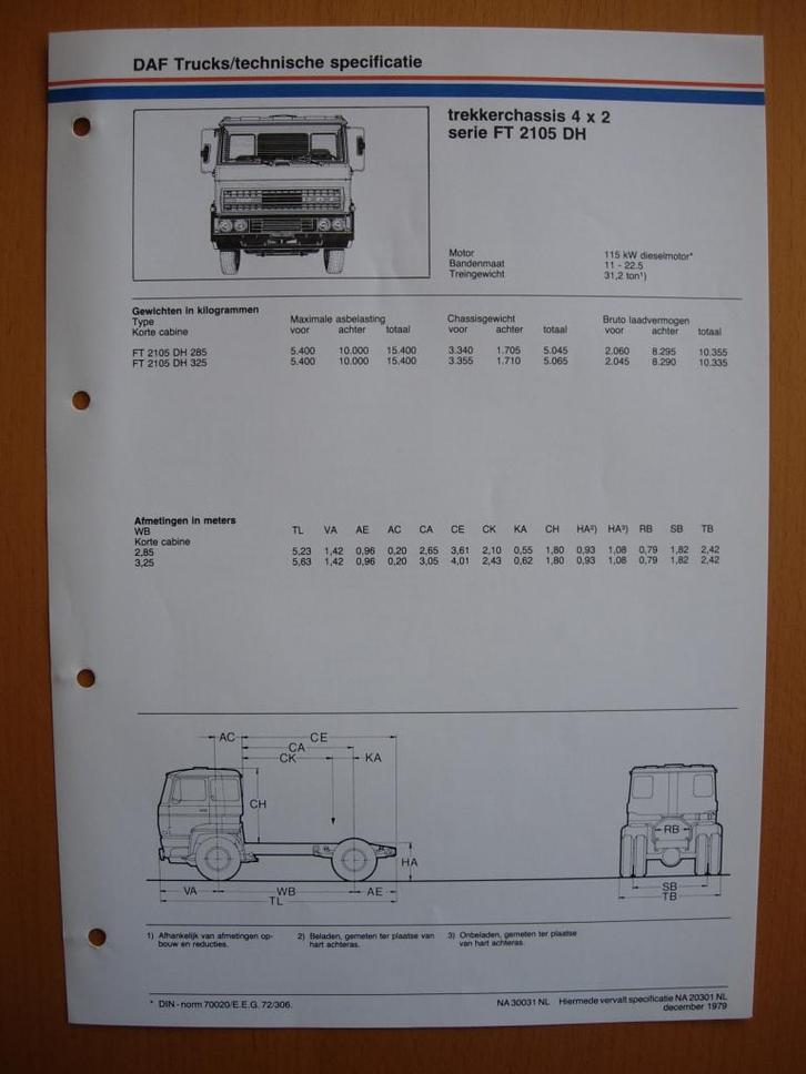 DAF FT 2100 DH Technische Specificatie folder 1979 - 4x2, Boeken, Auto's | Folders en Tijdschriften, Zo goed als nieuw, Overige merken