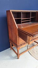 Vintage eiken secretaire, bureau met klep, ladekast kast, Ophalen, Gebruikt, Vintage, Bureau