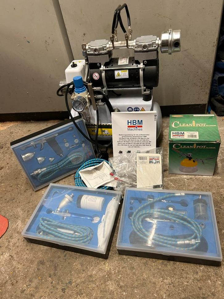 Complete Airbrush Set - HBM Machines, Doe-het-zelf en Verbouw, Compressors, Zo goed als nieuw, Minder dan 6 bar, Minder dan 25 liter