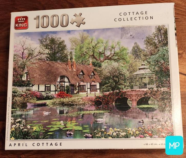 King puzzel 1000 stukjes. April Cottage, Hobby en Vrije tijd, Denksport en Puzzels, Zo goed als nieuw, Legpuzzel, 500 t/m 1500 stukjes