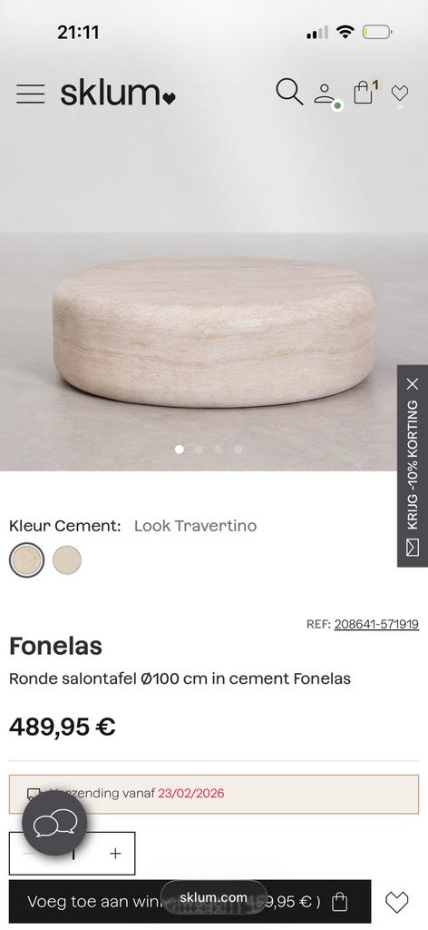 Travertine look salon tafel 100cm, Huis en Inrichting, Tafels | Salontafels, Ophalen, 100 tot 150 cm, 50 tot 100 cm, Zo goed als nieuw