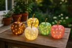 3 Super Decoratieve Craquelé Glazen LED- Appeltjes | 7 x 8,5, Stijlvol Decoratief, Verzenden, Nieuw, Glas