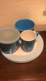 Mepal 3 grote borden, 2x voorraadpot en koffiebeker blauw, Zo goed als nieuw