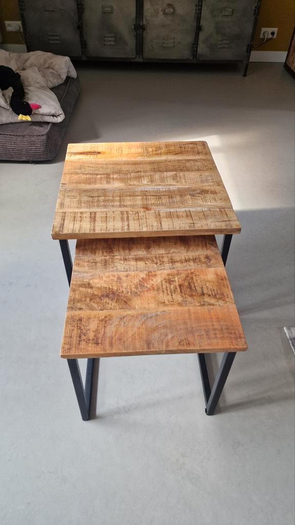 Bijzettafel Set Mangohout, Huis en Inrichting, Tafels | Bijzettafels, Zo goed als nieuw, Vierkant, Minder dan 45 cm, Minder dan 55 cm