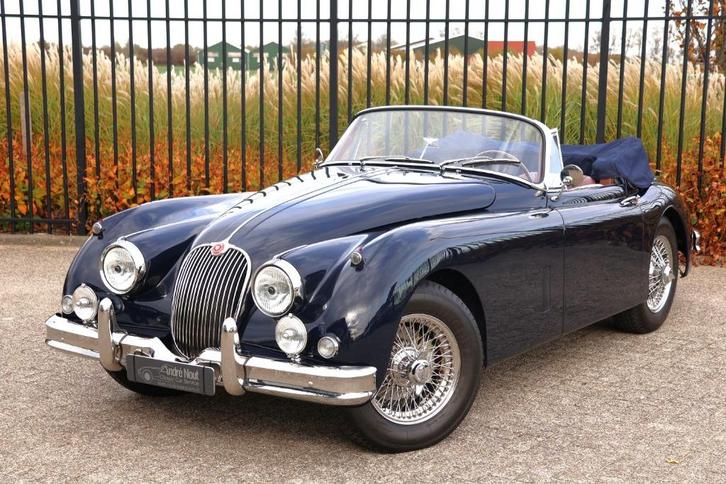 Jaguar XK150 DHC, Auto's, Jaguar, Bedrijf, XK, Benzine, Cabriolet, Handgeschakeld, Geïmporteerd, Blauw, Bruin, Leder, Ophalen
