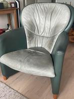 Groen leren fauteuil., Huis en Inrichting, Fauteuils, Gebruikt, Ophalen of Verzenden, 50 tot 75 cm, Leer